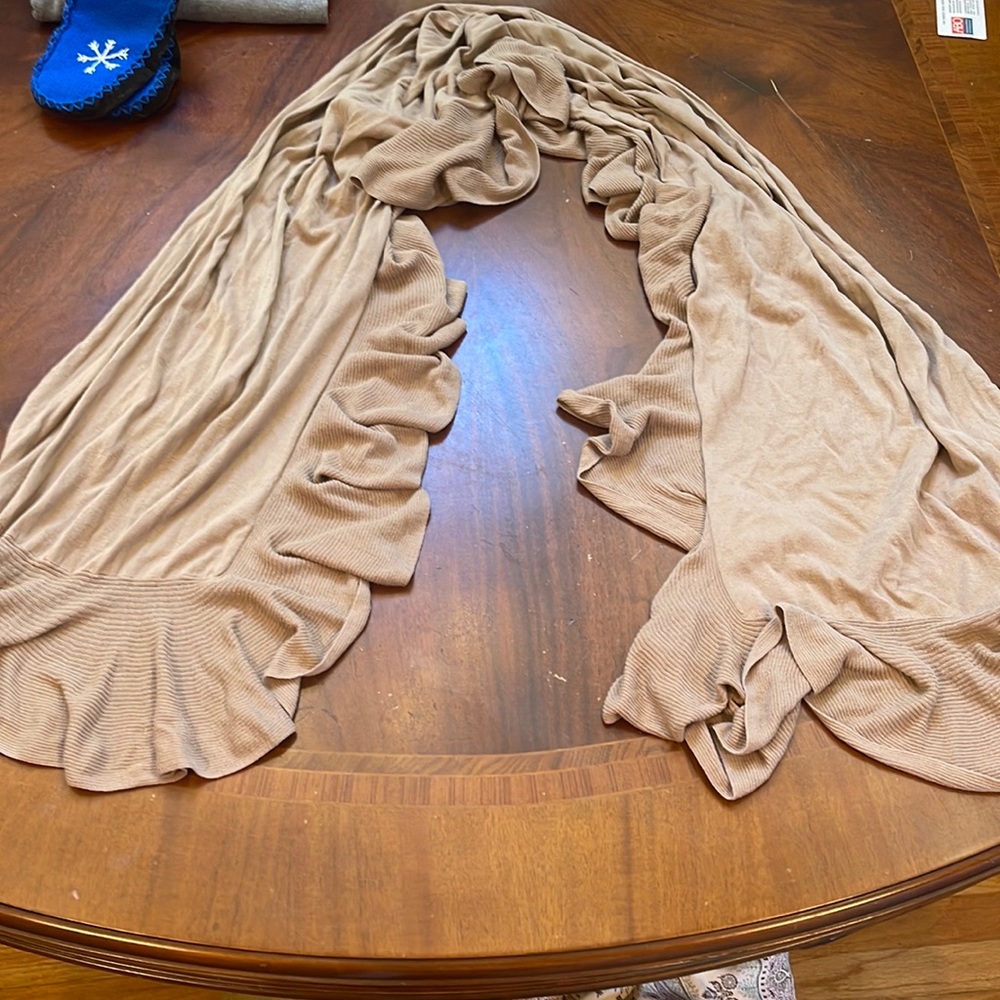 Magaschoni tan Ruffle wrap around cotton scarf